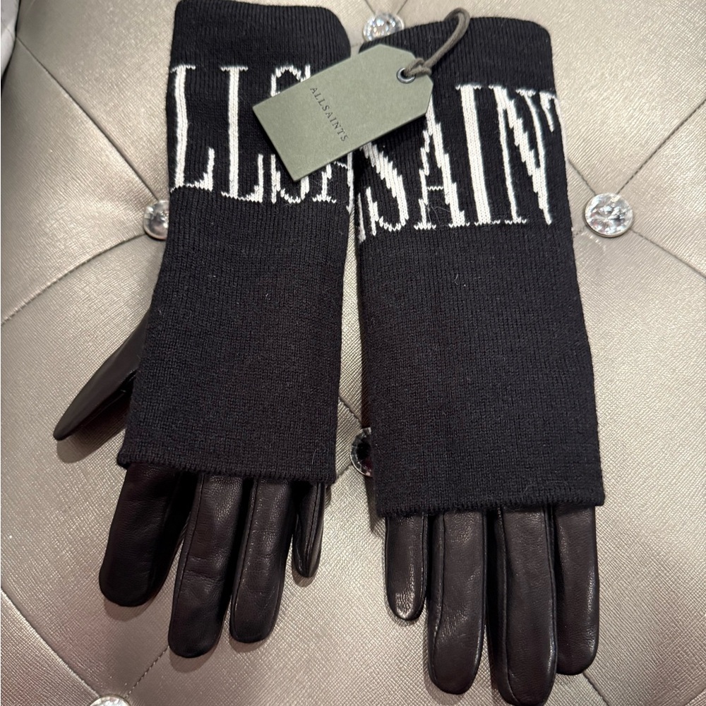 Sold
AllSaints Black and White Knit Leather Gloves - Picture 1 of 5